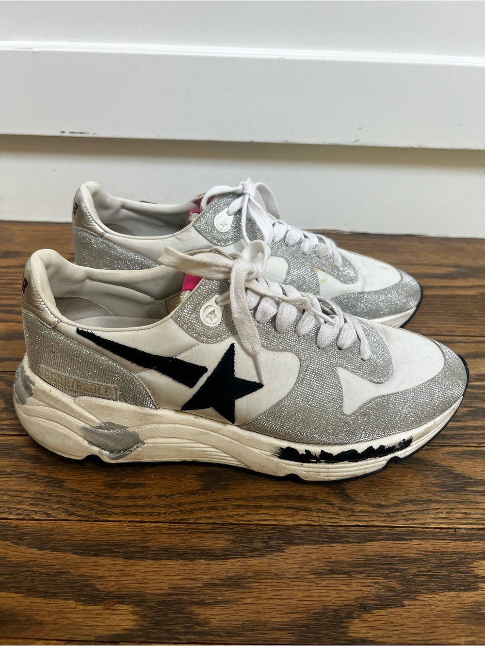 Like new Golden Goose Running Silver Glitter Sneaker Black Star 38 - Picture 2 of 7